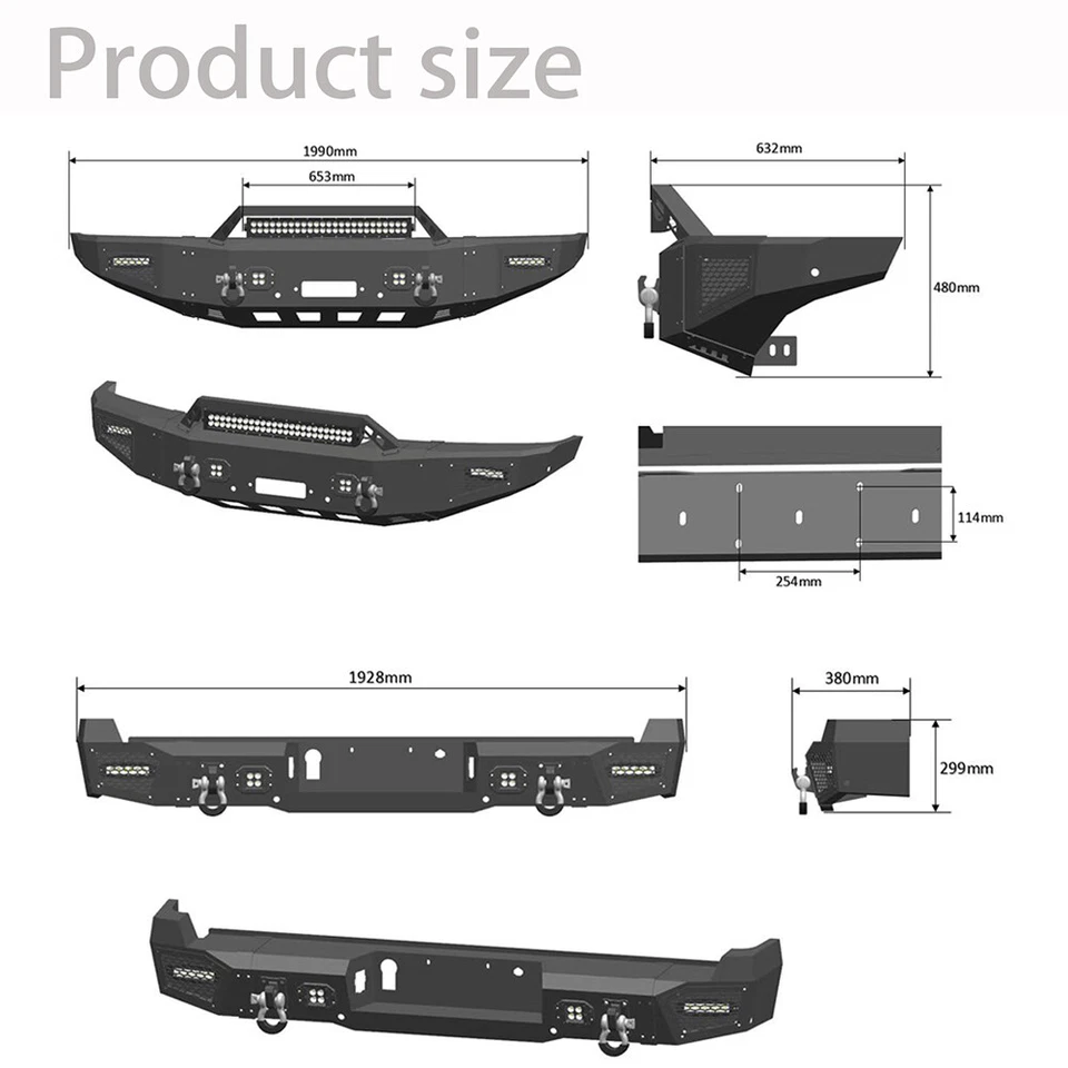 Parachoques delantero/trasero con placa de cabrestante para Ford F250 F350 F450 Super Duty 2017-2022 Foto 3 de 4