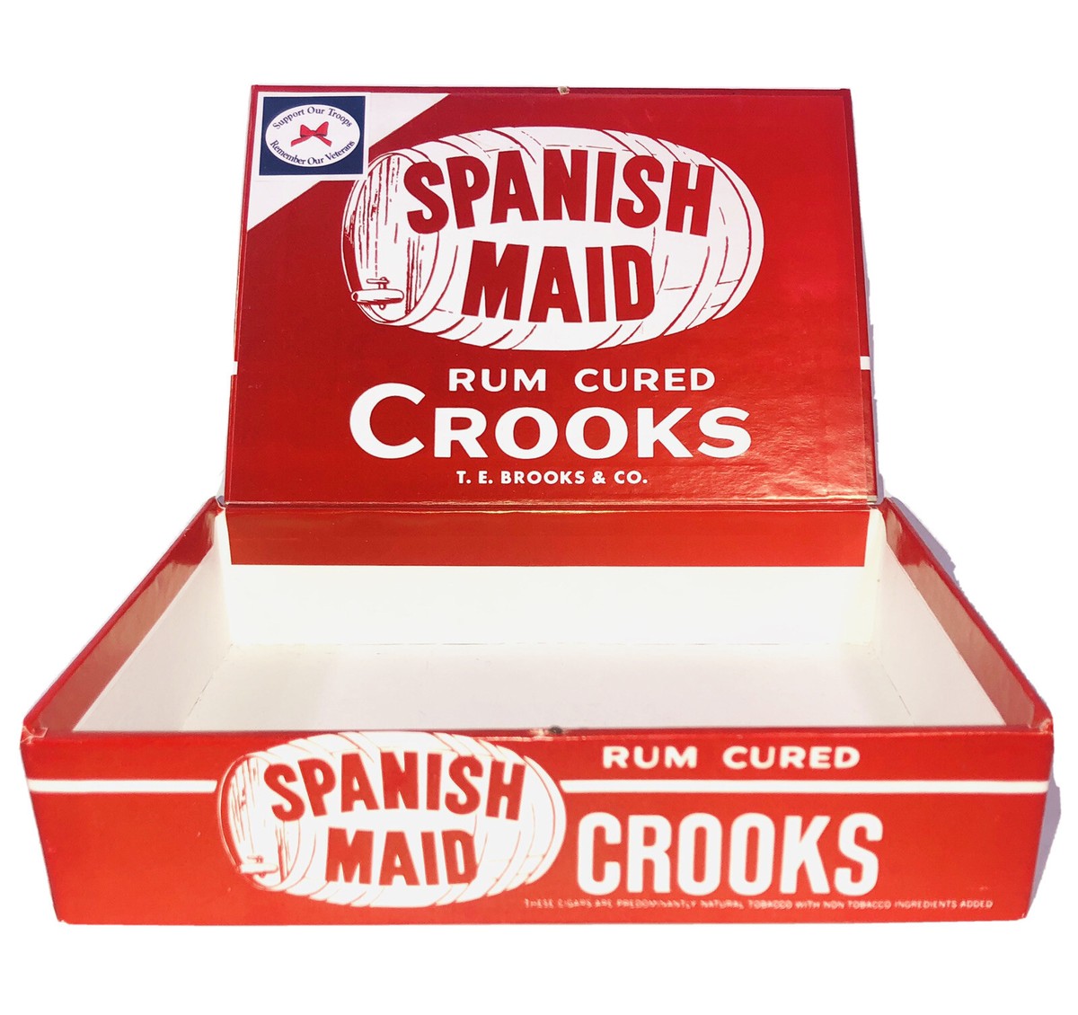 tobacco rum spain Cigar Box Spanish Maid Rum Cured Crooks T. E. Brooks Co .50 Cent Cigars  Empty