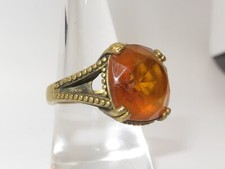 Ornate Solid Brass Orange Stone Ring Size 9