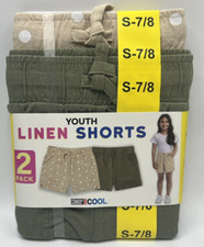 Girls Size S 7/8 32 Degrees Cool 2-Pack Linen Shorts Green Tan Polka Dot