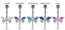 14G 3/8 DRAGONFLY BELLY RING NAVEL BUTTON PIE...