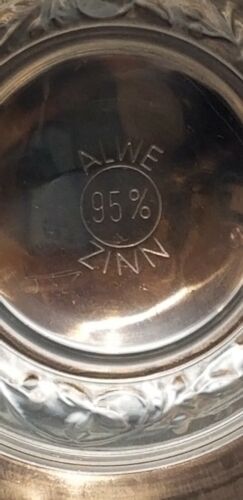 Pair Vintage German Glass Beer Stein w/ Pewter Lid & Crest Etched - Picture 10 of 10