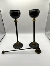 Silver Gold Candelabra Candle Holder Snuffer 10" D Mark Unreadable