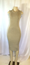 $175 Michael Kors Ribbed Viscose Slinky Tank Dress Midi Bodycon Cold -Khaki -XS