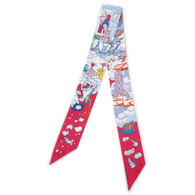 ☁️ 69790 auth HERMES silk SUR MON NUAGES Scarf Fuchsia Bleu