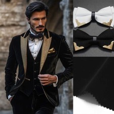 Spring Black Velvet Suits Peak Lapel Single Breasted Jacket Pant Vest Bow Tie