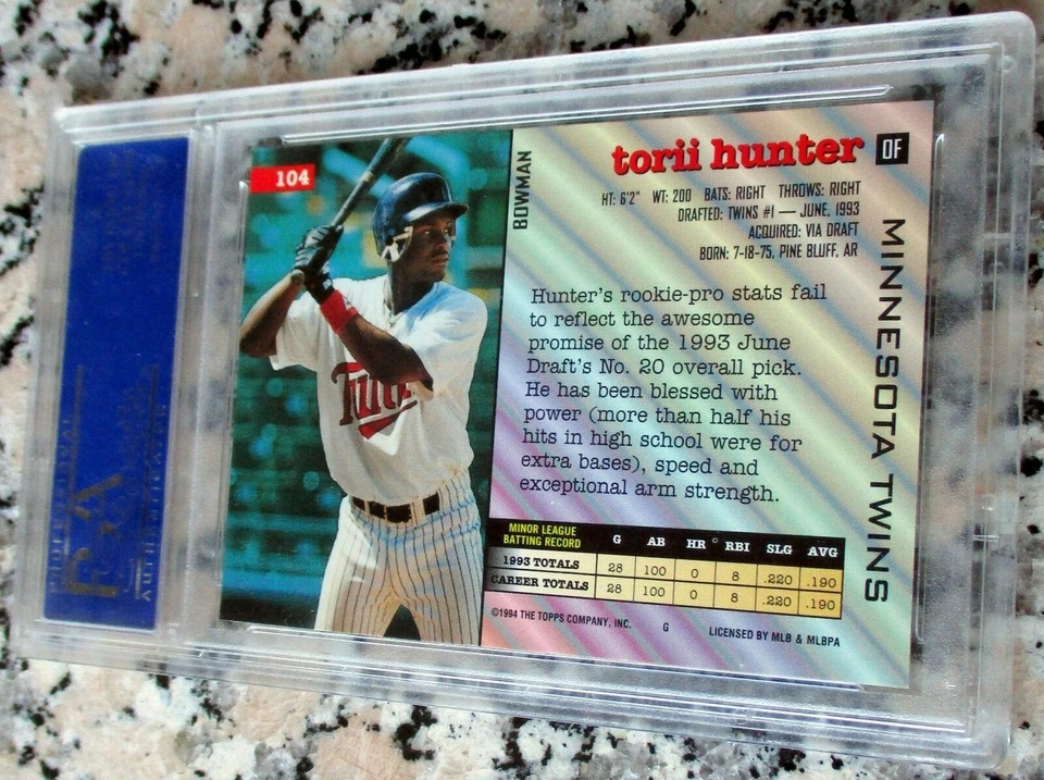 TORII HUNTER 1994 Bowman Rookie Card RC PSA 9 MINT Twins Angels 353 HRs $$ - Image 2 of 2