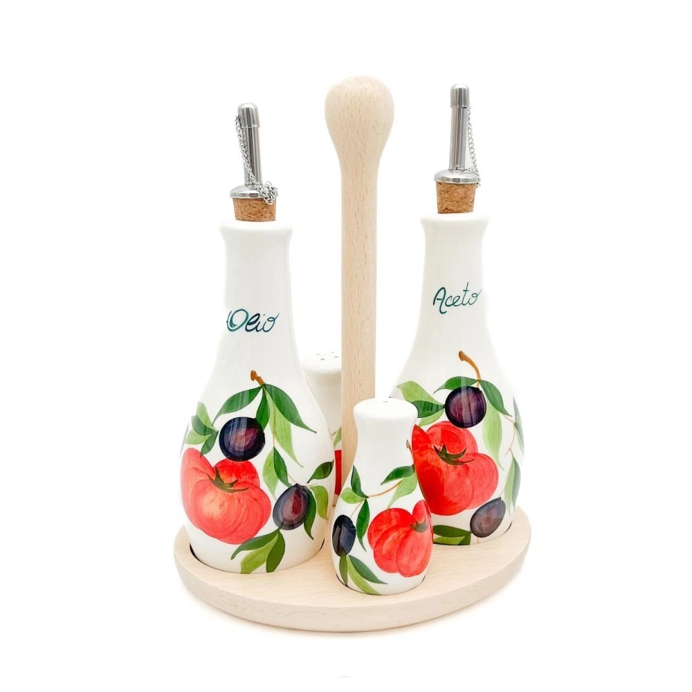 Bassano Ceramic Oil & Vinegar Set Gewürzstreuern 8 11/16in Tomato With Olive New