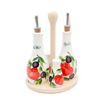 Bassano Ceramic Oil & Vinegar Set Gewürzstreuern 8 11/16in Tomato With Olive New
