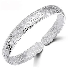 Women Fashion Jewelry 925 Silver Plated Bangle Cuff Bracelet 88J5