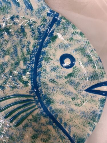 Vintage Fish Dish Handpainted Artist Signed 1966 Blue 10.5”x12” Ceramic Tropical - Picture 2 of 9