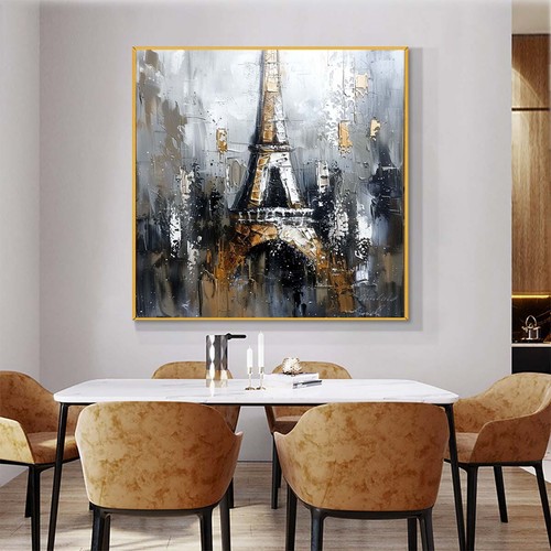 Gray Eiffel Tower Abstract Wall Art Handmade Oil Painting On Canvas Room - Picture 2 of 6