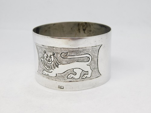 .800 Grade Silver Lion Pattern Napkin Ring Vintage c1970 - 第 3/4 張圖片