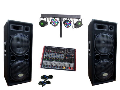 PA Party DJ Set Lautsprecher  2x30 cm Woofer 8 Kanal Powermixer Lichtset 3400 W