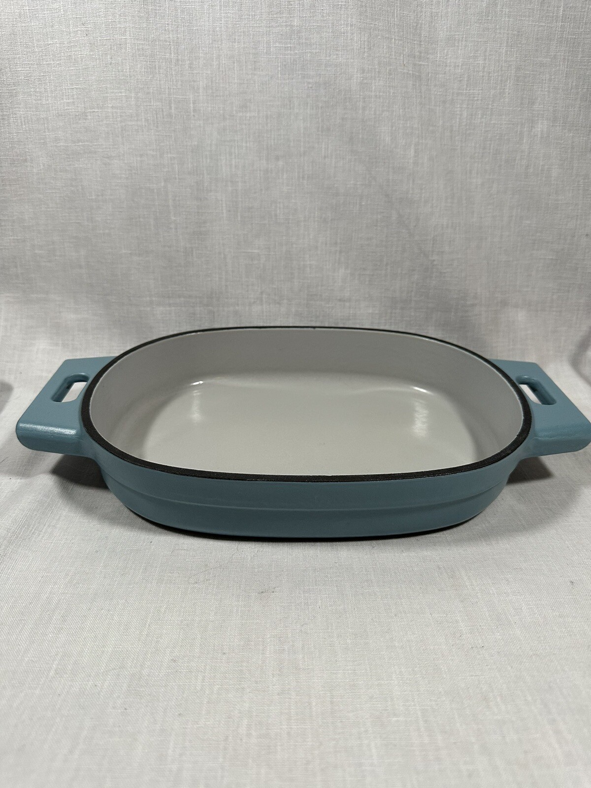 Pampered Chef BLUE Enameled CAST IRON 1 Qt BAKER w/Handles - Never Used
