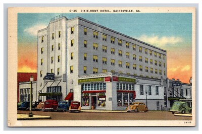 Dixie Hunt Hotel, Dixie Drug Co., Gainesville Georgia GA Postcard