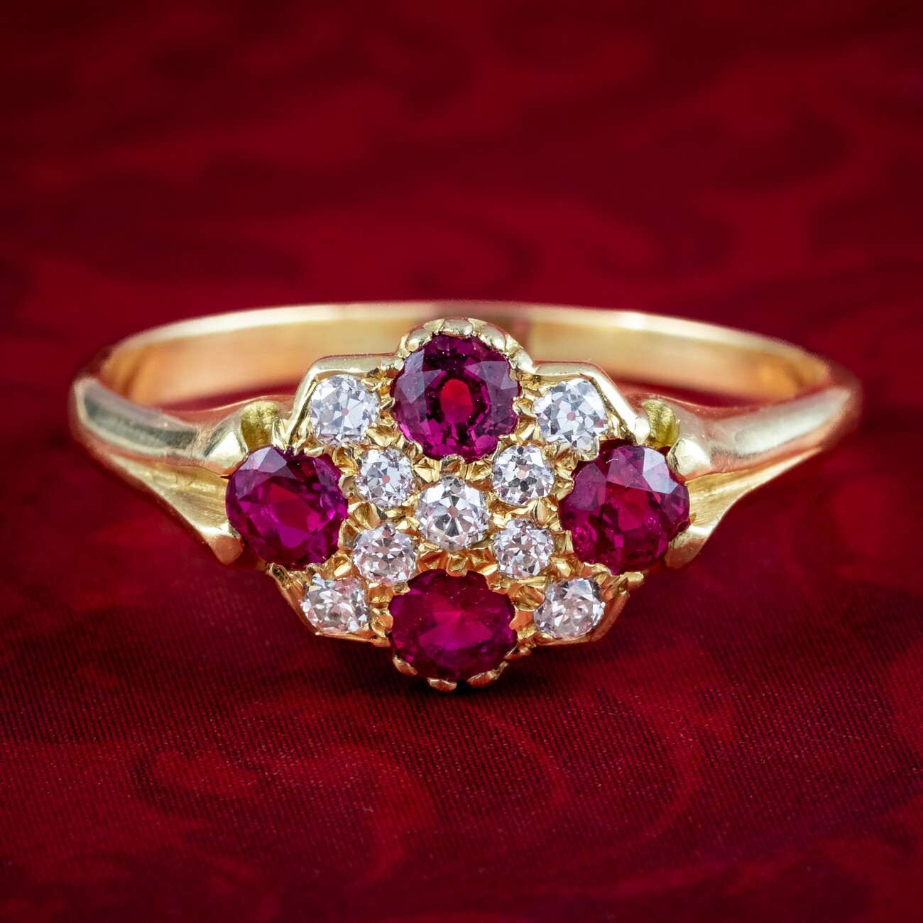 ANTIQUE VICTORIAN RUBY DIAMOND CLUSTER RING 0.60C… - image 1