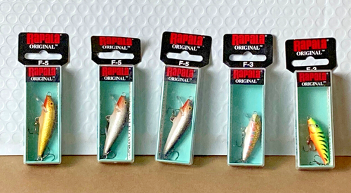 (LOT OF 5) Rapala Original Floating Lures (2 Sizes; F-3 F-5
