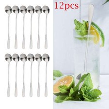 12pcs Stainless Steel Mixing Spoons Long Handle Iced Teaspoons Ice Cream Spoon