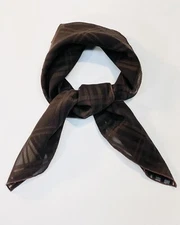 Vintage Brown Plaid Windowpane Sheer 22” Square Scarf With Sheen