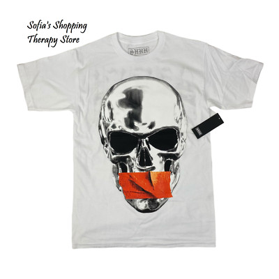 SHHH Brand Men Sz SMALL Quiet Skull WHITE T-Shirt Tee Short Sleeve