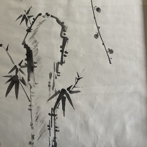 Marco de bambú pintura tinta pintada a mano ciruela y bambú estampada china vintage - Imagen 4 de 4