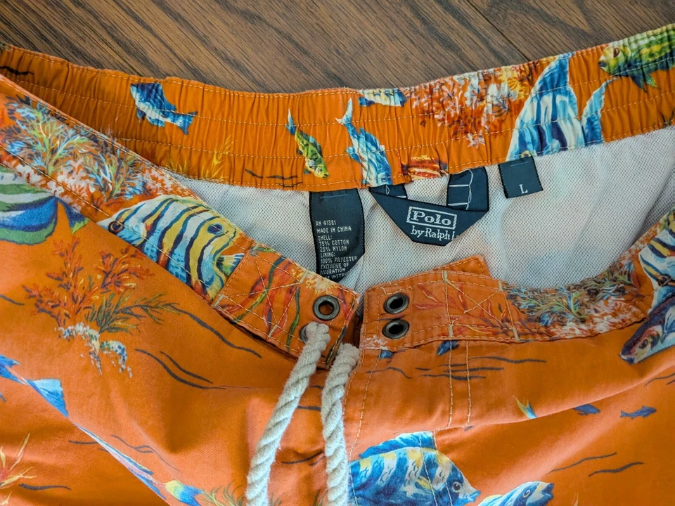 Bañador Polo Ralph Lauren Hombre Naranja Estampado de Peces GRANDE Forro Bolsillo Clase Foto 2 de 4