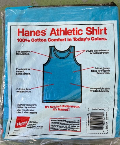 Camiseta Acanalada Atlética Turquesa HANES Años 80 De Colección Para Hombre Talla Pequeña 1988 Músculo - Imagen 2 de 2