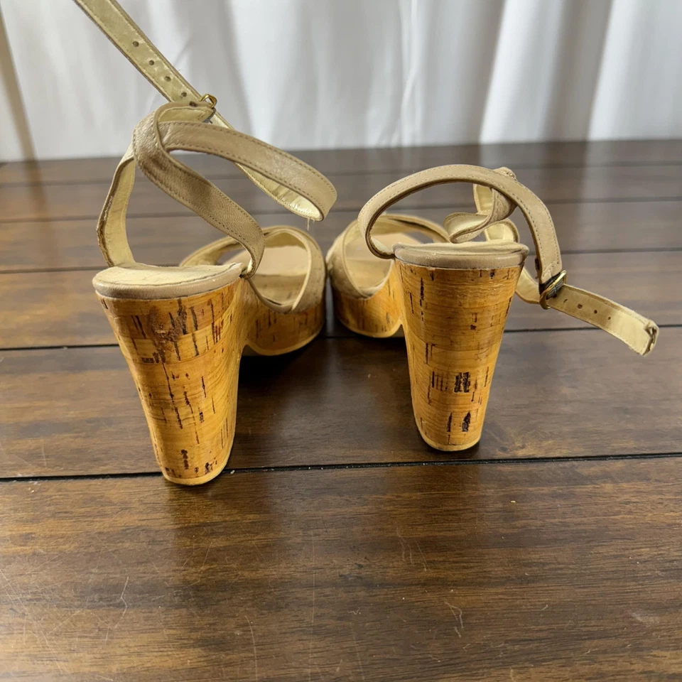 Joyce Zapatos Mujer Talla 6.5 Tostado Corcho Tacón Sandalias Tirantes Tobillo Italia De Colección Foto 4 de 4