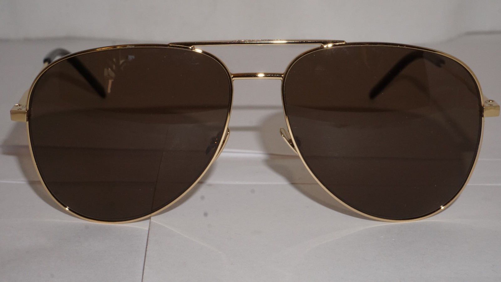 Occhiali da sole Saint Laurent nuovi aviatore oro marrone classico 11 021 59 145