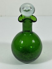 Vintage MID CENTURY Emerald Green Crackle Glass Decanter Bottle BALL STOPPER