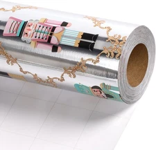 LaRibbons Christmas Foil Wrapping Paper - Mini Roll, Nutcracker Gift Wrap for Ch