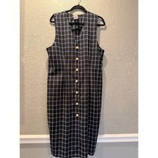 Vintage Plaid Button Front Jumper Dress Acetate Rayon Classic Style