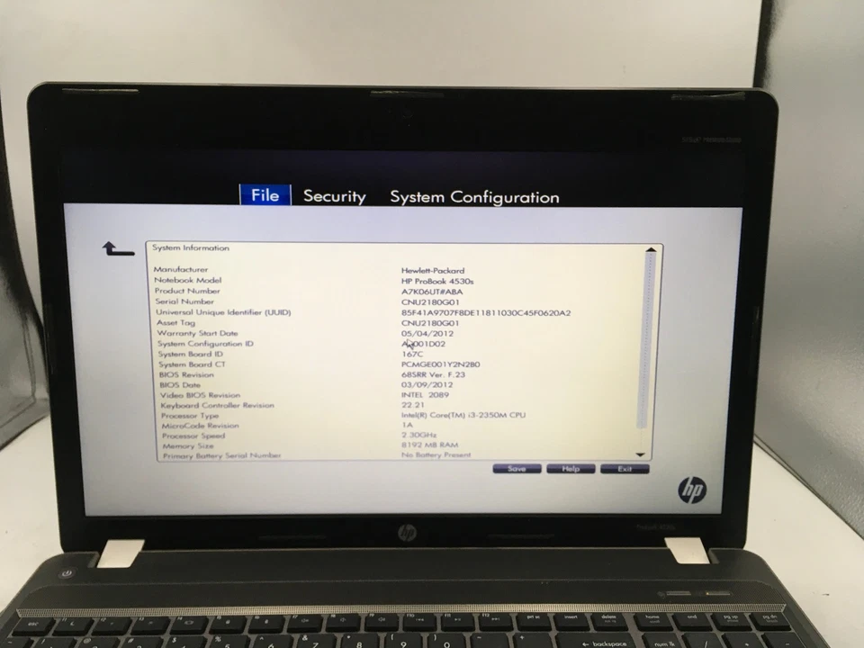 HP PROBOOK 4530S - BOOTS TO BIOS - INTEL I3 2350M - 8GB RAM -READ DESCRIPTION-BB - Image 2 of 4