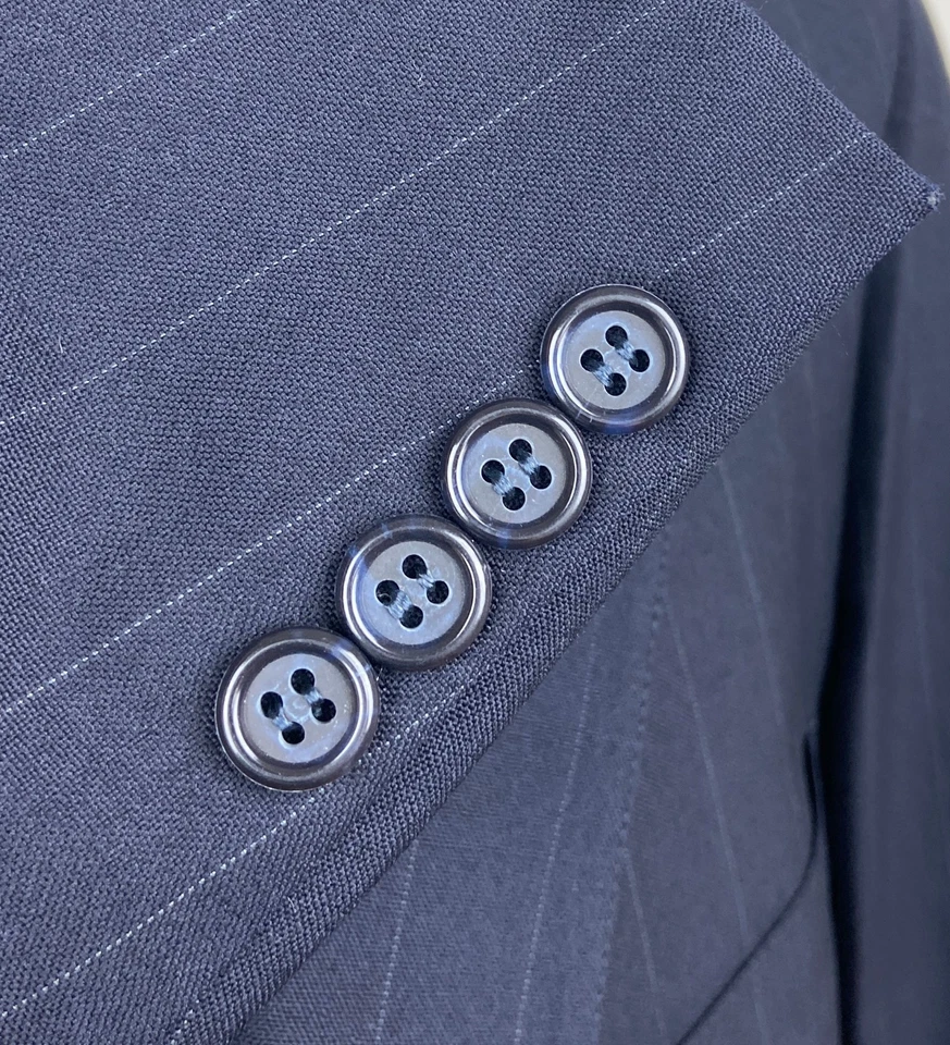 VINTAGE JOS A BANK Mens 44L Navy Stripe 100% Wool USA 2 Piece Suit W/Pants 38x31 - Image 4 of 4