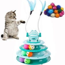 Vealind Cat Toy Roller 4-Level Turntable Toys Balls with 14 Pcs Green