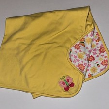 Yellow double thick Baby Blanket Butterfly Flowers Girl Nursery 28" x 28" VTG
