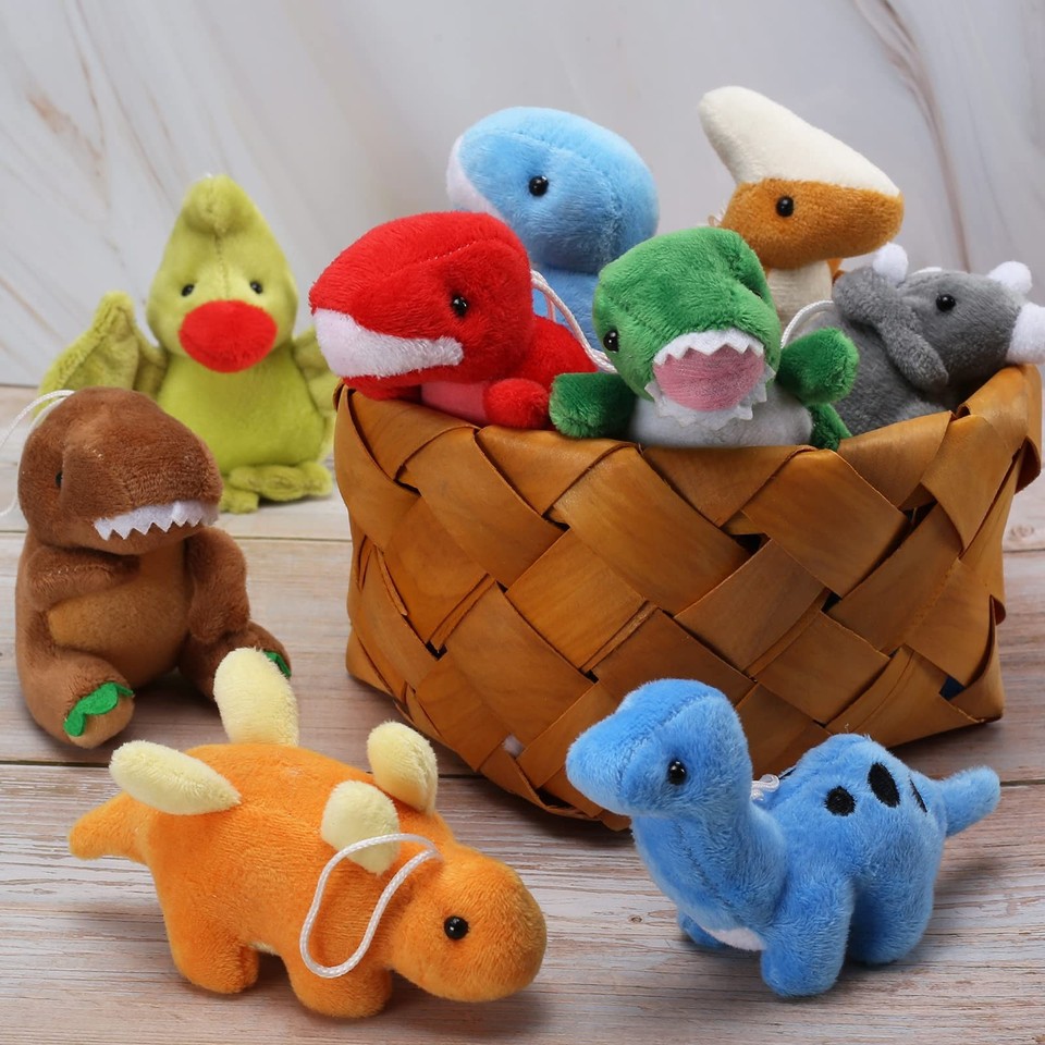 Kasyat 9 Pieces Dinosaur Stuffed Animals 4-6 Inch Mini Plush Dinosaur Figures Assortment Keychain Soft Backpack Ornaments Pendan
