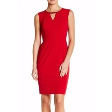Nine West Sz 4 Beaded Neck Sheath Dress Bright Red Black Career Work Business