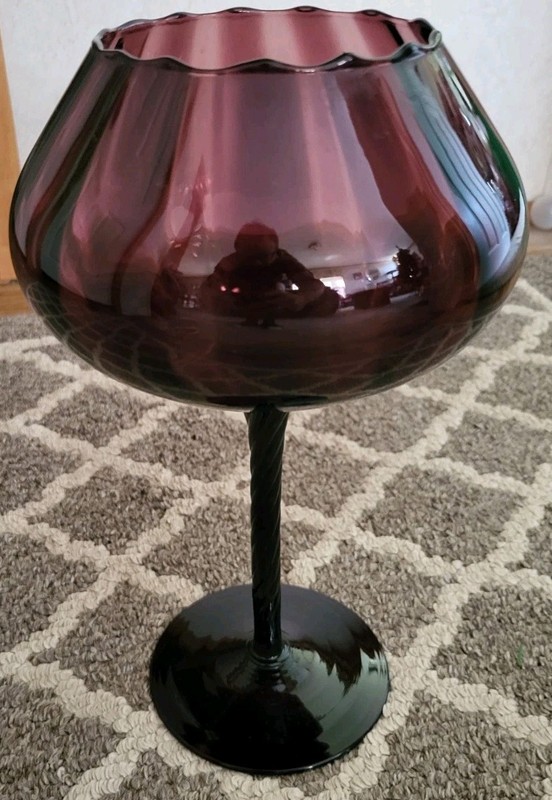 Vintage Empoli Art Glass Amethyst Twisted Stem Stripes Vase Pedestal 12.5”