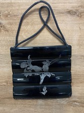 Vintage Unbranded Etched Lacquer Evening Purse Black Floral Design