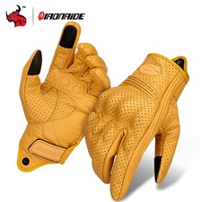   Vintage Leather Motorcycle Gloves Summer Breathable Unisex Biker Gloves With An