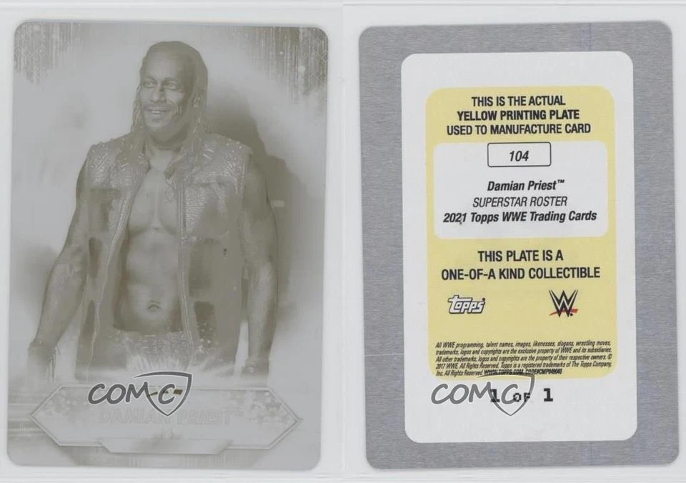 2021 Topps WWE Printing Plate Yellow 1/1 Damian Priest #104 0v0 - Image 3 of 3