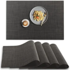 homEdge PVC Placemat, 4 PCS of Non-Slip Heat Resistant 45 cm x 30 cm, Black 