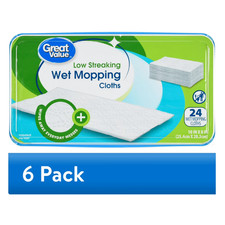  6 pack Great Value Low Streaking Wet Mopping Cloths, 24 Count