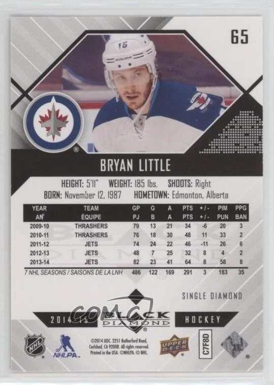 2014-15 Upper Deck Black Diamond Orange Bryan Little #65 - Image 2 of 2