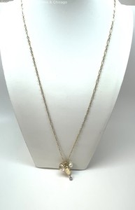J. Crew Gold Tone S Monogram Rhinestones & Faux Pearl Pendants Necklace 20.1g