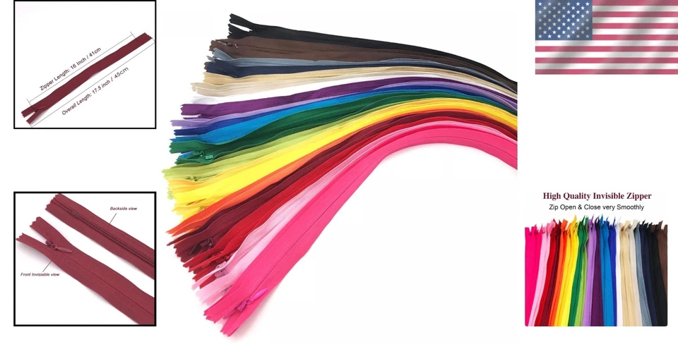 40PCS Invisible Nylon Coil Zippers - 16-Inch Multi-Color DIY Craft Essentials - Image 2 of 4