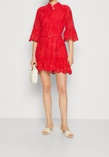Farm Rio Women's Red Eyelet Embroidered Bell sleeve Dress Size M
