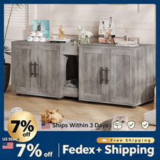 Double Cat Litter Box Enclosure Grey 55", Cabinet for Multi-Cat Indoor Storage